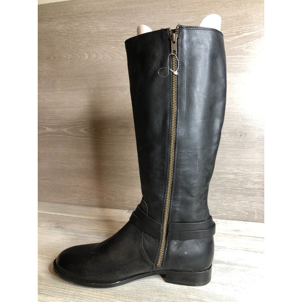 New FRYE Oiled-Leather Melissa Belted Side-Zip Tall Boots Black Size 8.5 B - Picture 6 of 10